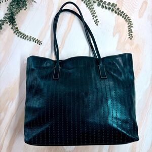 Prada Glace Calf Laser Cut Tote Black Nero Perforated Leather Bag